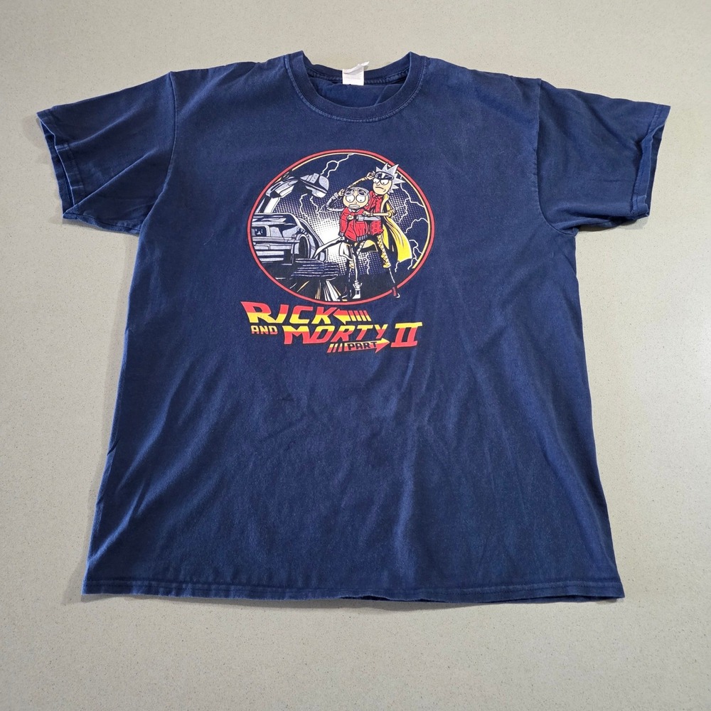 Rick and Morty Part II Back to the‎ Future Parody Navy Blue Graphic Tee Mens L